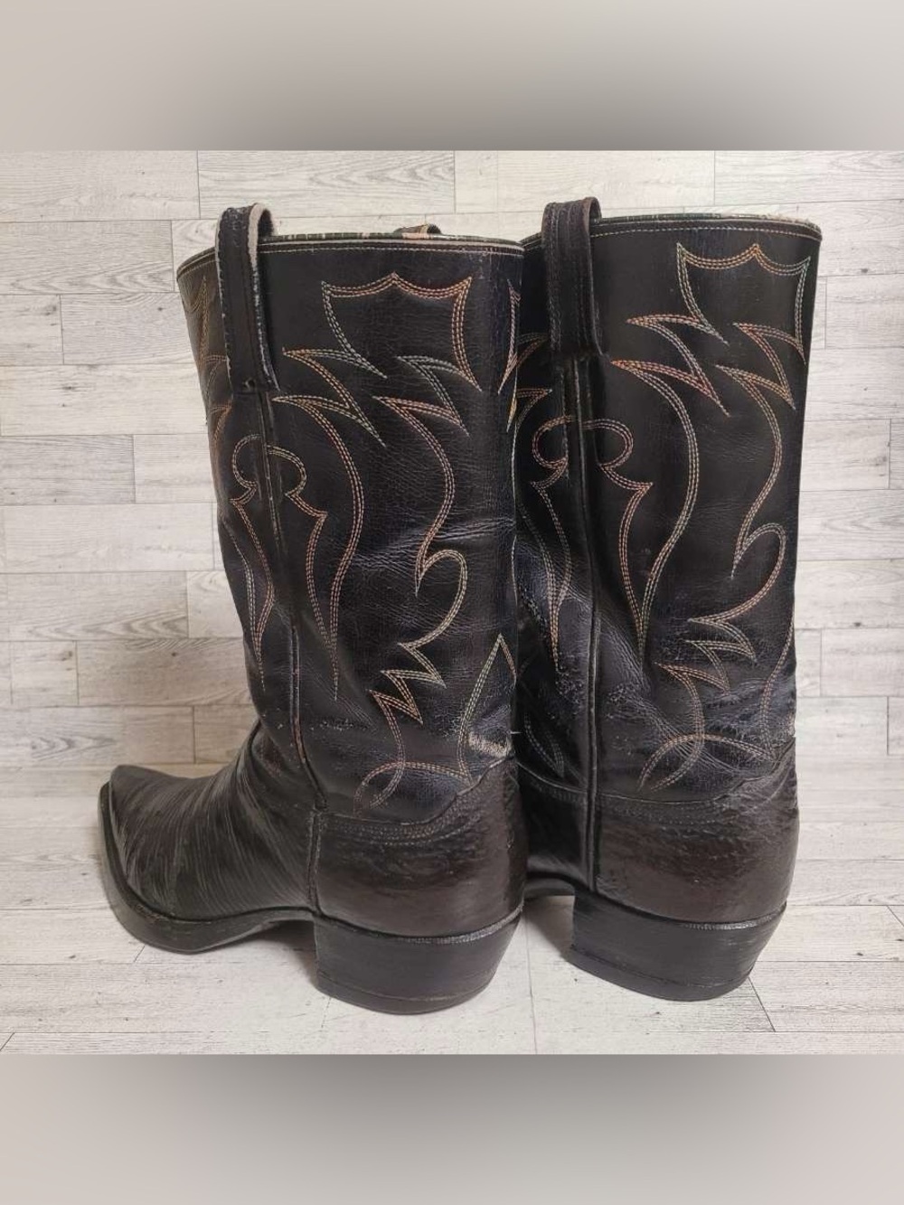 Men's 12D Custom Exotic Black Sharkskin Leather Vintage Handmade Cowboy Boots - Picture 4 of 14